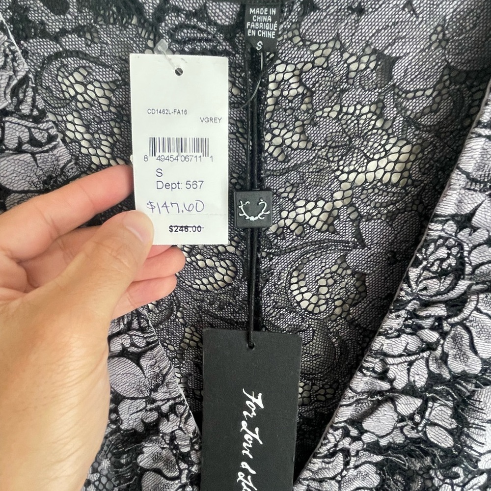 For Love & Lemons Theodora Mini Casual Dress Floral Lace Gray - Picture 4 of 4